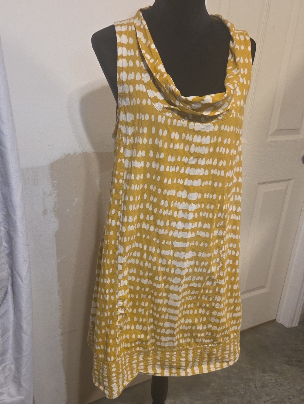 Global Mamas Sleeveless Mustard Yellow Cowl Neck Mini Dress Pockets